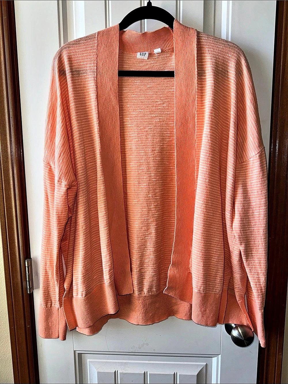 GAP Slub Open Front Cardigan Striped Cardigan Orange XL